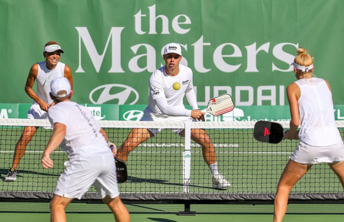 Mixed doubles—here with two No. 1 players (far), Jardim and Johns—are a spectator favorite.
